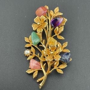 AS IS* Vintage Semi Precious Stone Brooch Pin